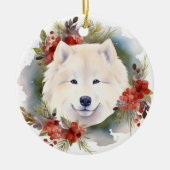 Samoyed Christmas Wreath Festivals Keramik Ornament (Vorne)