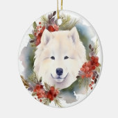 Samoyed Christmas Wreath Festivals Keramik Ornament (Links)