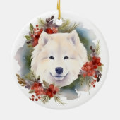 Samoyed Christmas Wreath Festivals Keramik Ornament (Hinten)