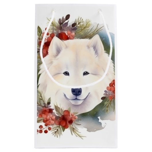Samoyed Christmas Wreath Festivals Kleine Geschenktüte (Rückseite)
