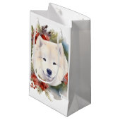 Samoyed Christmas Wreath Festivals Kleine Geschenktüte (Vorderseite Schrägansicht)