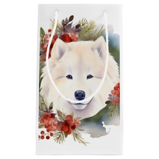Samoyed Christmas Wreath Festivals Kleine Geschenktüte (Vorderseite)