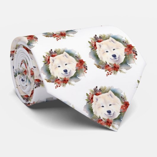 Samoyed Christmas Wreath Festivals Krawatte (Gerollt)
