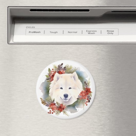 Samoyed Christmas Wreath Festivals Magnet (In Situ (Geschirrspüler))