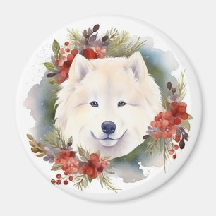 Samoyed Christmas Wreath Festivals Magnet