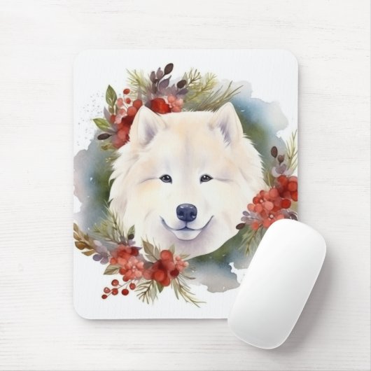 Samoyed Christmas Wreath Festivals Mousepad (Mit Mouse)