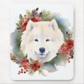 Samoyed Christmas Wreath Festivals Mousepad (Vorne)
