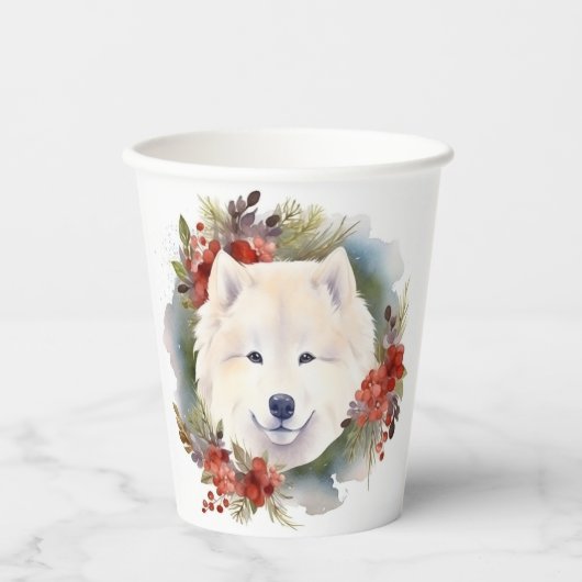 Samoyed Christmas Wreath Festivals Pappbecher (Vorderseite)