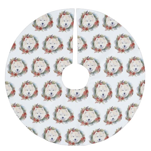 Samoyed Christmas Wreath Festivals Polyester Weihnachtsbaumdecke (Vorderseite)