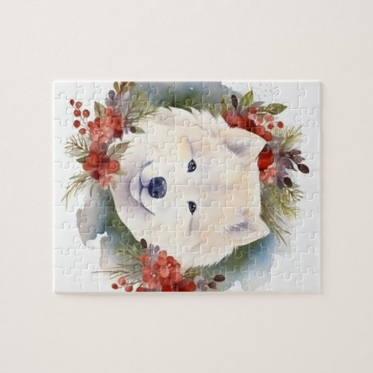 Samoyed Christmas Wreath Festivals Puzzle (Horizontal)