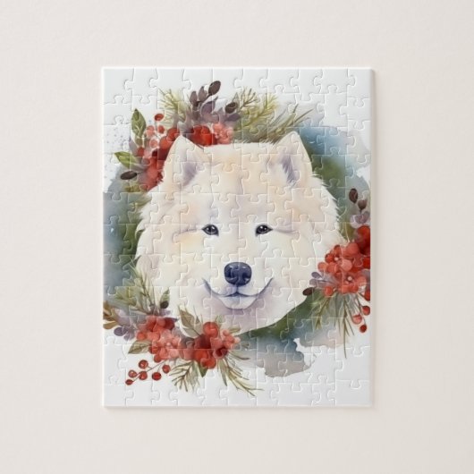 Samoyed Christmas Wreath Festivals Puzzle (Vertikal)