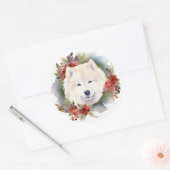 Samoyed Christmas Wreath Festivals Runder Aufkleber (Umschlag)