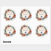 Samoyed Christmas Wreath Festivals Runder Aufkleber (Blatt)