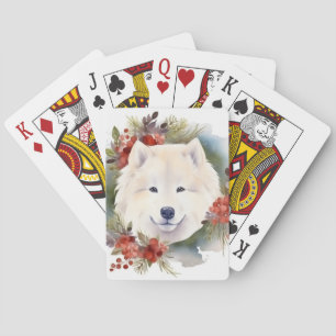 Samoyed Christmas Wreath Festivals Spielkarten