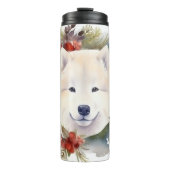 Samoyed Christmas Wreath Festivals Thermosbecher (Vorderseite)