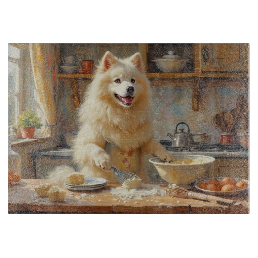 Samoyed Cooking in Kitchen Schneidebrett (Vorderseite)