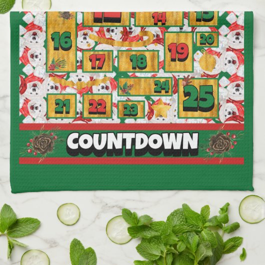 Samoyed Countdown Weihnachtskalender Hund Geschirrtuch (Gefaltet)