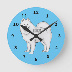 Samoyed dog cartoon illustration runde wanduhr
