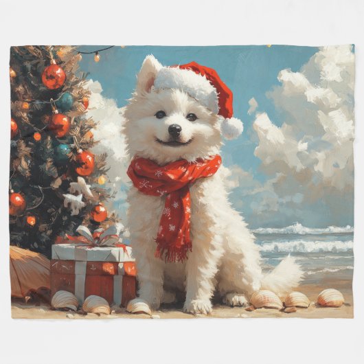 Samoyed Dog Christmas Vintag Beach Fleecedecke (Vorderseite (Horizontal))