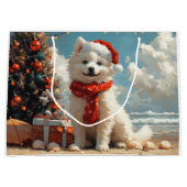 Samoyed Dog Christmas Vintag Beach Große Geschenktüte (Vorderseite)