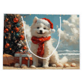 Samoyed Dog Christmas Vintag Beach Große Geschenktüte (Rückseite)