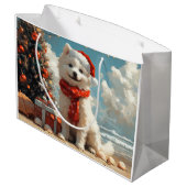 Samoyed Dog Christmas Vintag Beach Große Geschenktüte (Rückseite Schrägansicht)