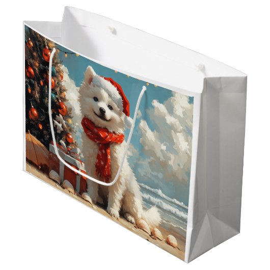 Samoyed Dog Christmas Vintag Beach Große Geschenktüte (Vorderseite Schrägansicht)