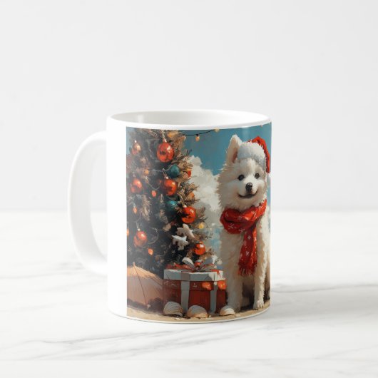 Samoyed Dog Christmas Vintag Beach Kaffeetasse (Vorderseite Links)