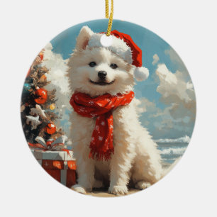 Samoyed Dog Christmas Vintag Beach Keramik Ornament