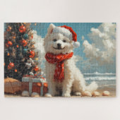 Samoyed Dog Christmas Vintag Beach Puzzle (Horizontal)