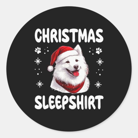 Samoyed Dog Dog Nightgown Pajama Christmas Sleepsh Runder Aufkleber (Vorderseite)