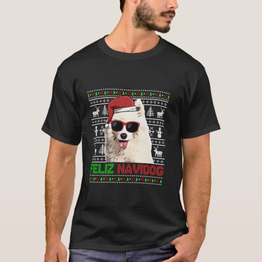 Samoyed Dog Feliz Navidog Funny Christmas T-Shirt (Vorderseite)