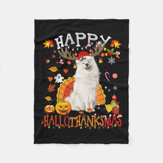 Samoyed Dog Halloween Weihnachtshund Happy Halloth Fleecedecke (Vorderseite)