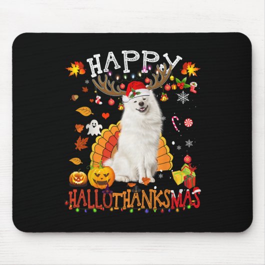 Samoyed Dog Halloween Weihnachtshund Happy Halloth Mousepad (Vorne)