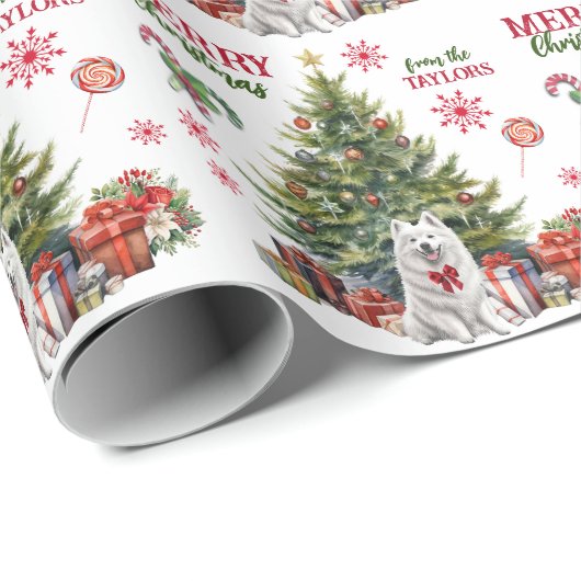 Samoyed Dog Holiday Tree Geschenkpapier (Rolleneckpunkt)