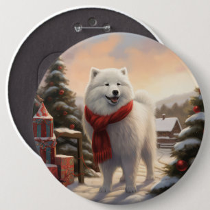 Samoyed Dog in Schneehochweihen Button