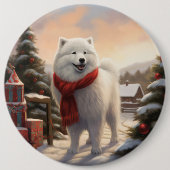Samoyed Dog in Schneehochweihen Button (Vorderseite)
