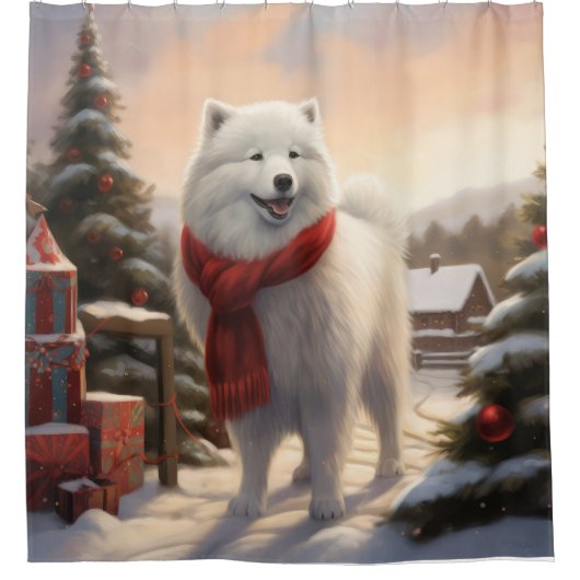 Samoyed Dog in Schneehochweihen Duschvorhang (Vorderseite)