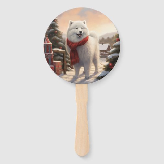 Samoyed Dog in Schneehochweihen Fächer (Rückseite)