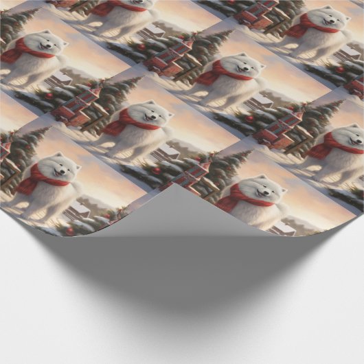 Samoyed Dog in Schneehochweihen Geschenkpapier (Ecke)