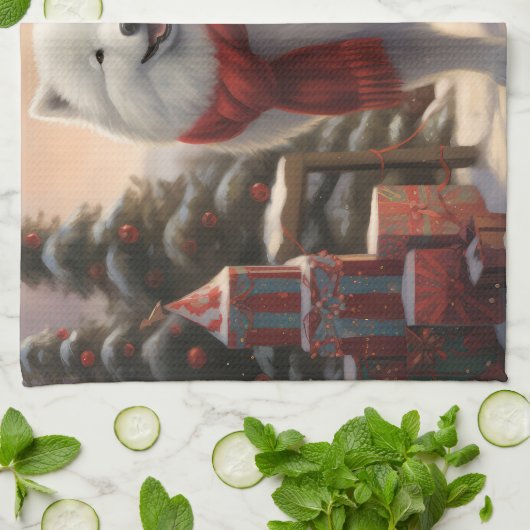 Samoyed Dog in Schneehochweihen Geschirrtuch (Gefaltet)