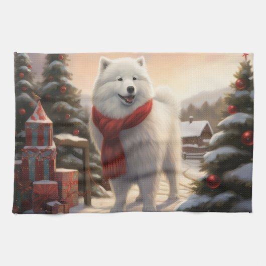 Samoyed Dog in Schneehochweihen Geschirrtuch (Horizontal)