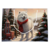 Samoyed Dog in Schneehochweihen Große Geschenktüte (Vorderseite)