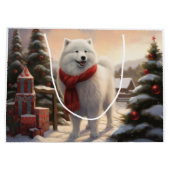 Samoyed Dog in Schneehochweihen Große Geschenktüte (Rückseite)