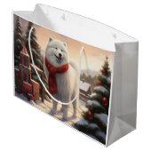 Samoyed Dog in Schneehochweihen Große Geschenktüte (Rückseite Schrägansicht)