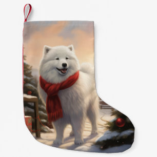 Samoyed Dog in Schneehochweihen Kleiner Weihnachtsstrumpf