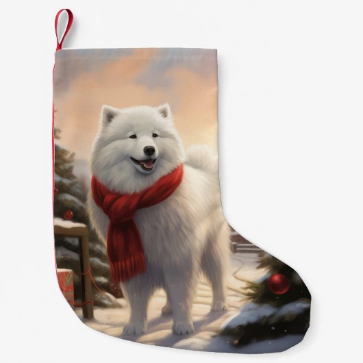 Samoyed Dog in Schneehochweihen Kleiner Weihnachtsstrumpf (Vorderseite)