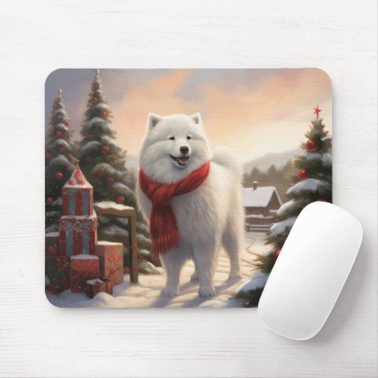 Samoyed Dog in Schneehochweihen Mousepad (Mit Mouse)