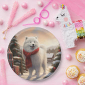 Samoyed Dog in Schneehochweihen Pappteller (Party)