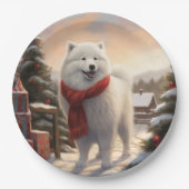 Samoyed Dog in Schneehochweihen Pappteller (Vorderseite)